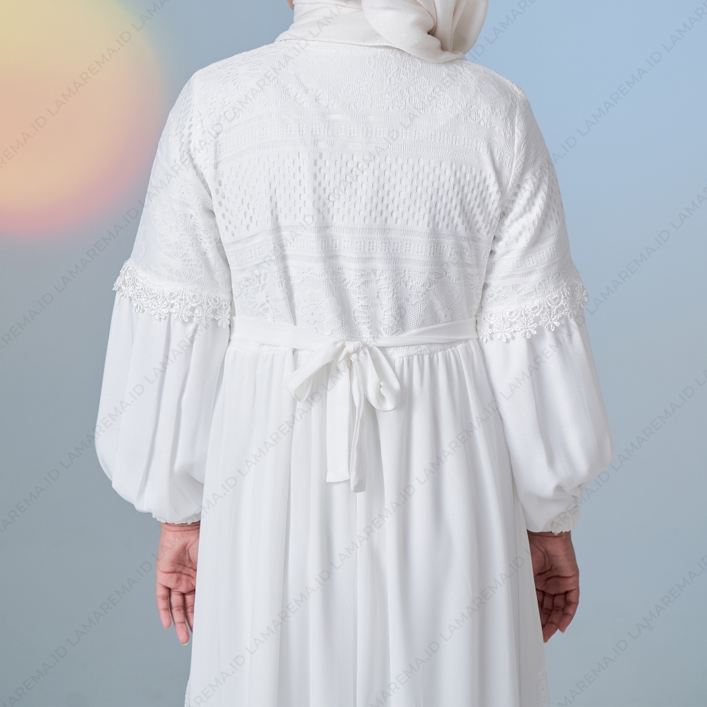 DISKON BAJU GAMIS PUTIH LM-048 WANITA SIMPLE ELEGAN DAN MEWAH GAMIS PUTIH BRUKAT PESTA KONDANGAN