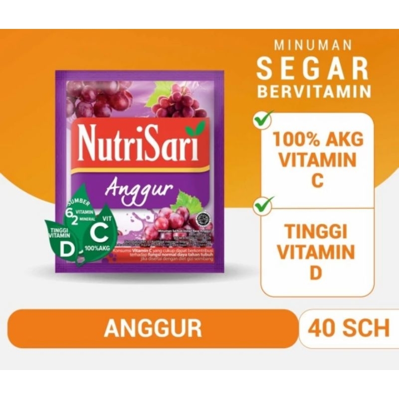

NUTRISARI ANGGUR 40 SASHET MINUMAN BUAH VITAMIN C & D ORIGINAL 100%
