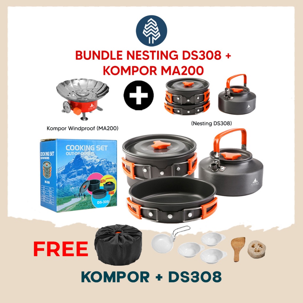 Brookwood Bundling Kompor Gas Mini Portable + Set Alat Masak Panci