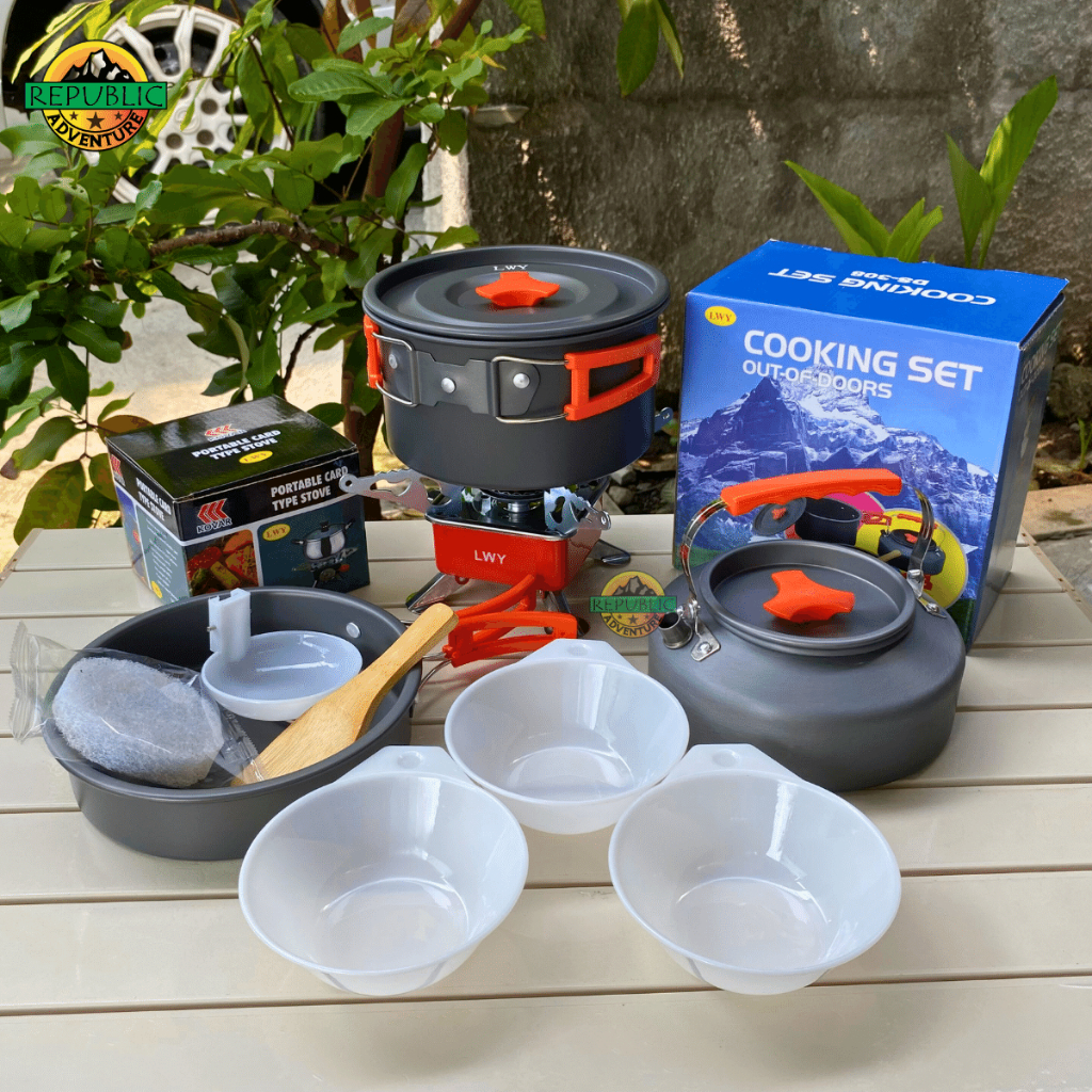 Paket Alat Masak Camping dan Kompor Portable Cooking set camping DS 308 Kompor Windproof Nesting DS 