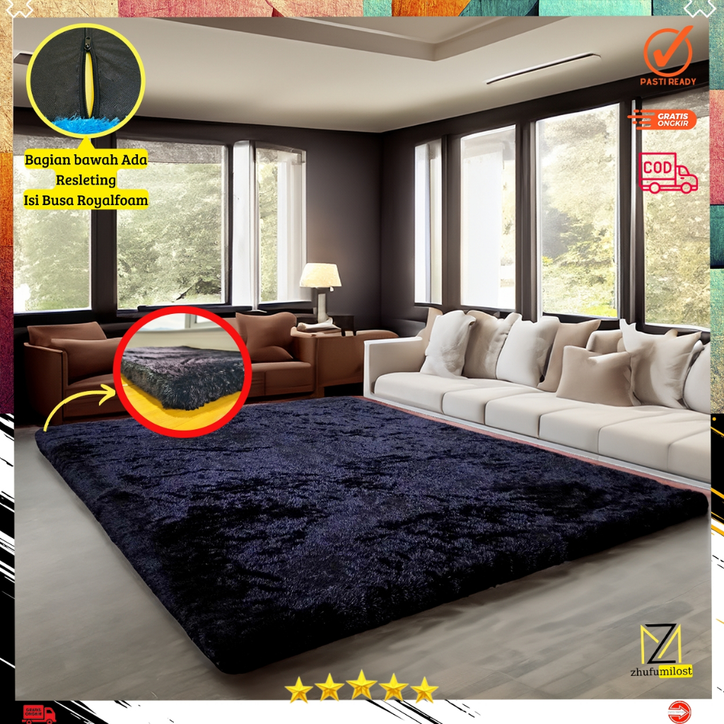 Karpet Bulu Rasfur Polos 200x120x3.5cm / Karpet Bulu Empuk / Karpet  premium/ Kasur Lantai