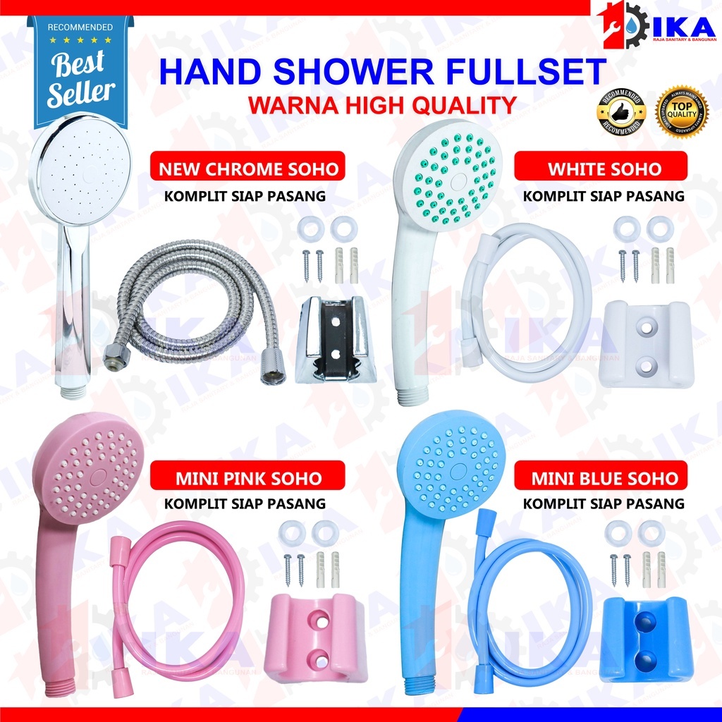 Hand Shower Mandi Warna - 1/2 Inch - High Quality Hand Shower Mandi Mini Plastik Putih Biru Pink SOH