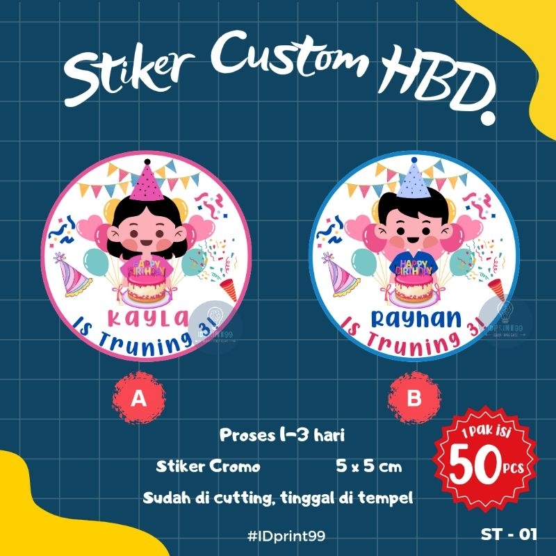 

(50pc) STIKER ULANG TAHUN / HBD CUSTOM | LABEL ULANG TAHUN CUSTOM 5 x 5 cm