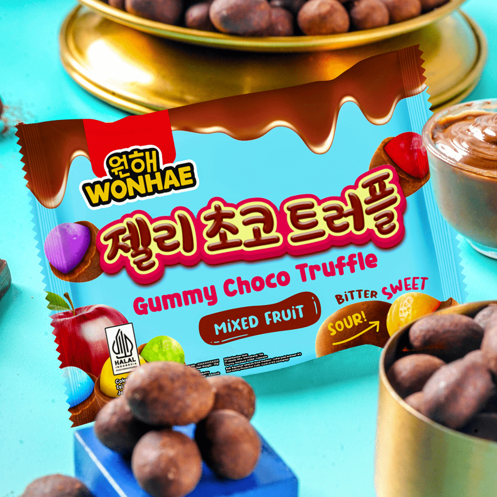 

Gummy Choco Ball Truffle Mixed Fruit 35gr / Coklat Jelly Jeli Rasa Buah / Cemilan Snack Korea Halal