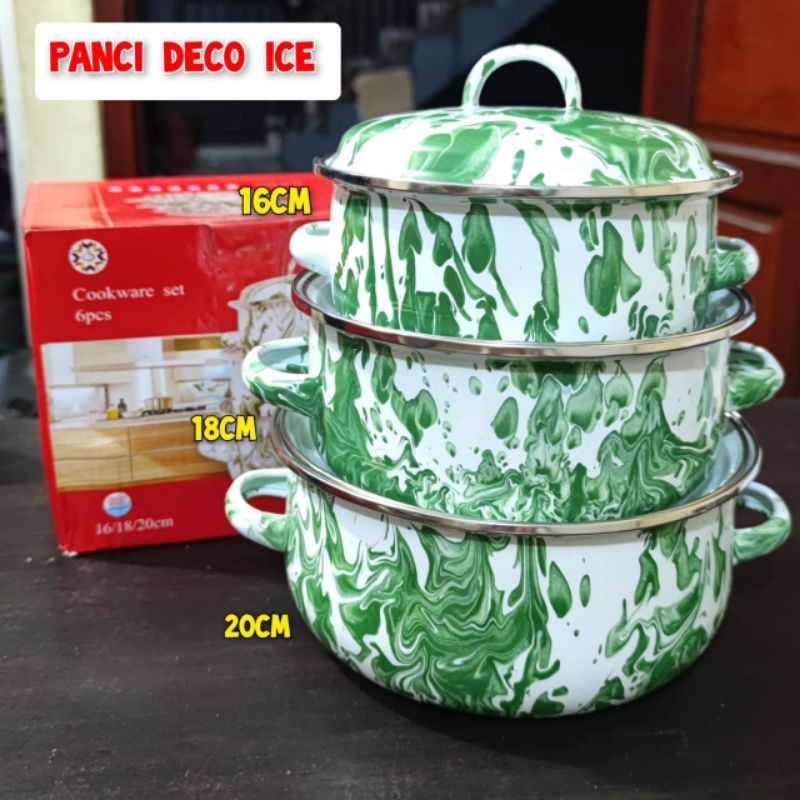 SET PANCI DECO ICE FLOWER ENAMEL TEBAL BLIRIK DALAM PUTIH 3 SUSUN