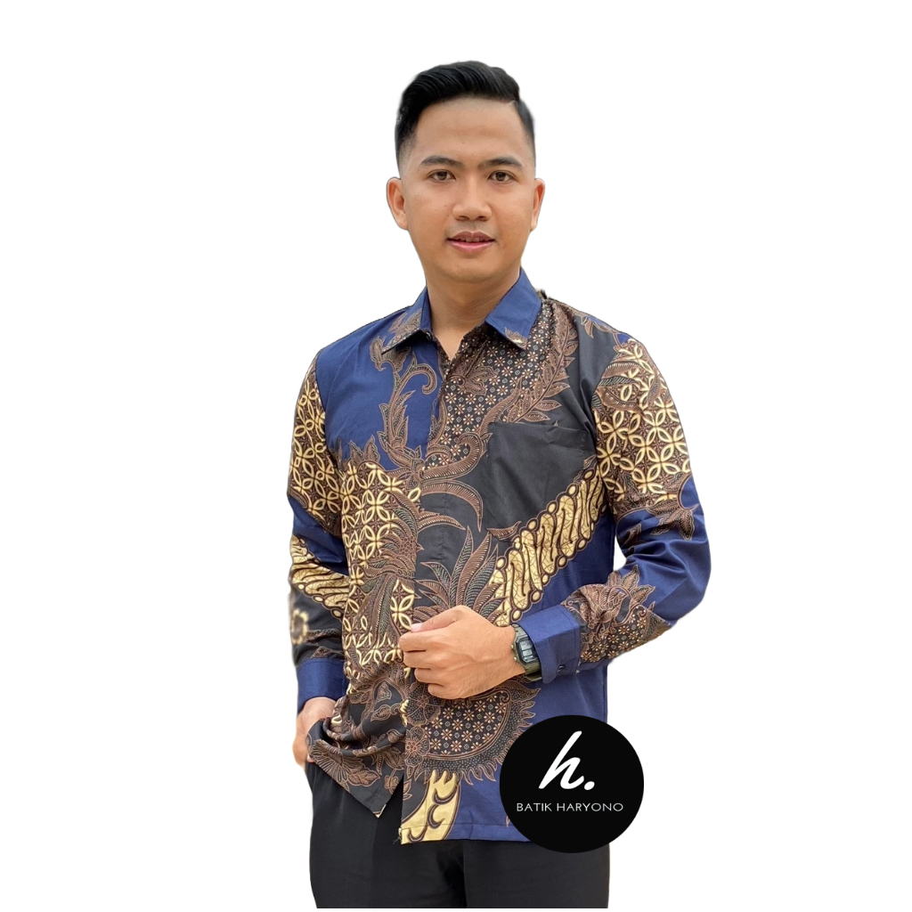BATIK HARYONO Baju Pria Dewasa Kemeja Lengan Panjang JK01-Navy