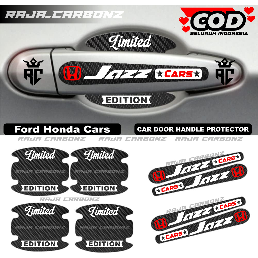 8Pcs Stiker Pelindung Gagang Pintu Mobil Honda Jazz Sticker Carbon Handle Honda