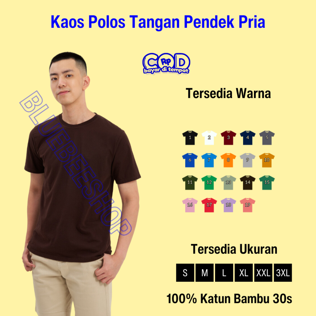 Kaos Polos Pria Tangan Pendek Katun Bambu 30s