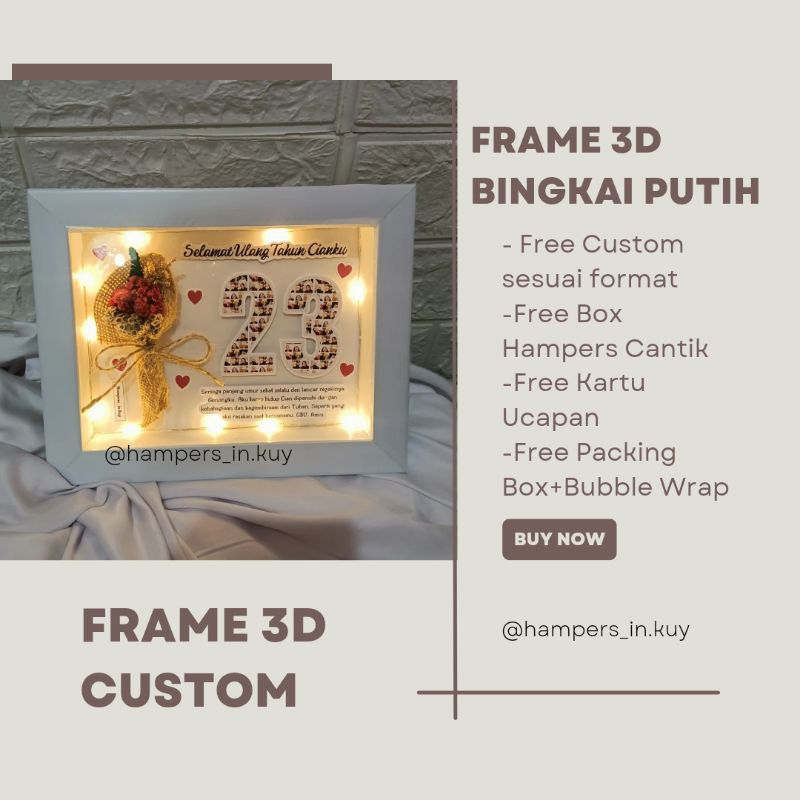 Flower In Frame 6R 3D / Kado Bingkai Foto UlangTahun / Gift Graduation / Kado Unik Estetik / Hadiah 