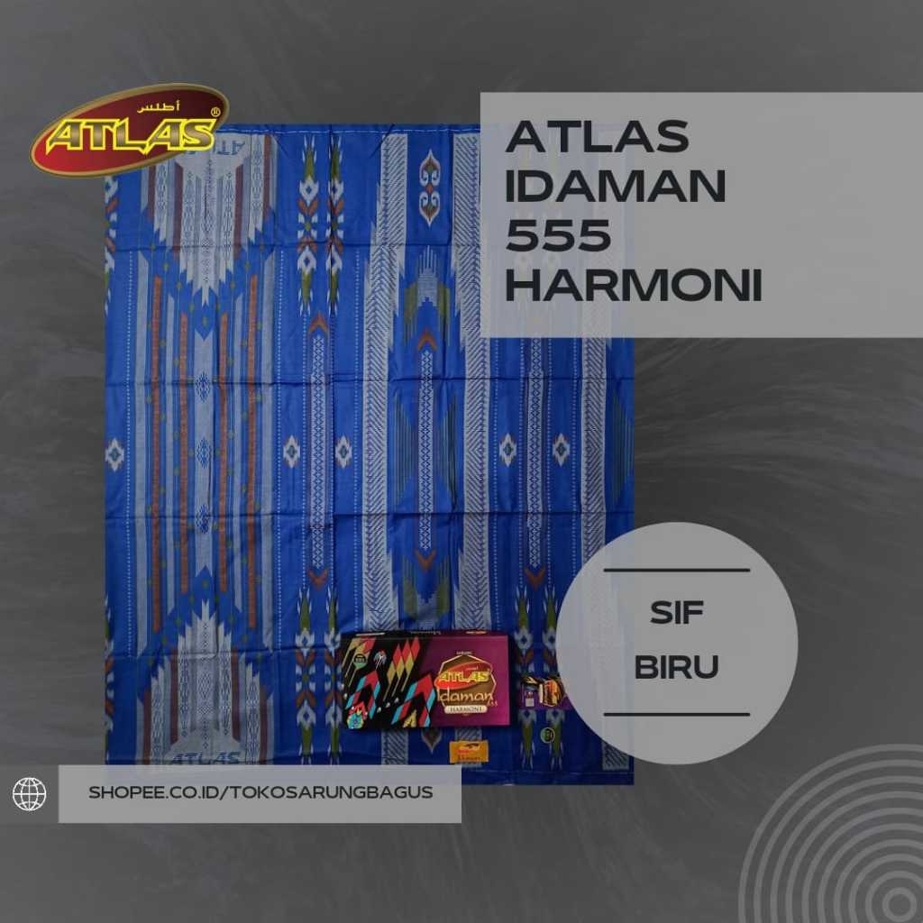 Sarung Atlas Idaman 555 Kembang Motif BHS BIRU