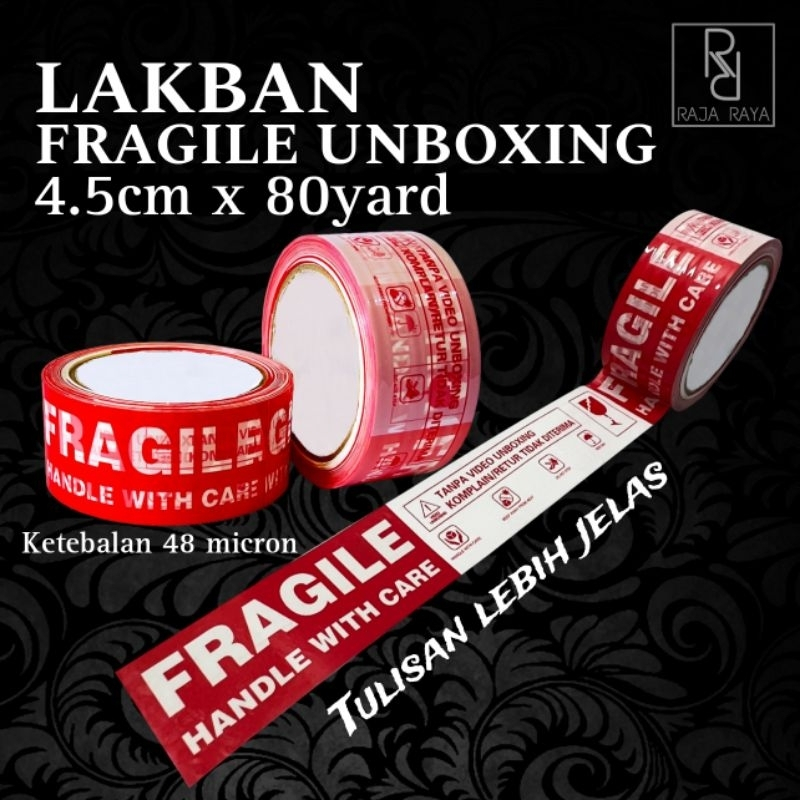 

[⚜️RR⚜️] Lakban Fragile UNBOXING 4.5cm X80 yard Merah Putih