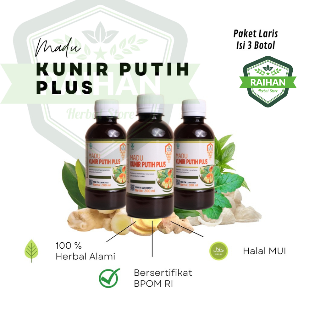 

kunir putih plus madu griya herba paket laris 3 botol membantu memelihara kesehatan penderita kanker halal bpom