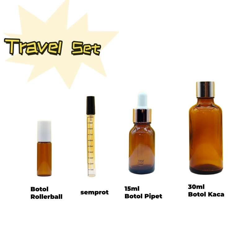 Travel Pack Botol Vial Set Botol Amber Kaca Tebal Untuk Shampo/Serum/Parfum/Minyak Botol Kecil