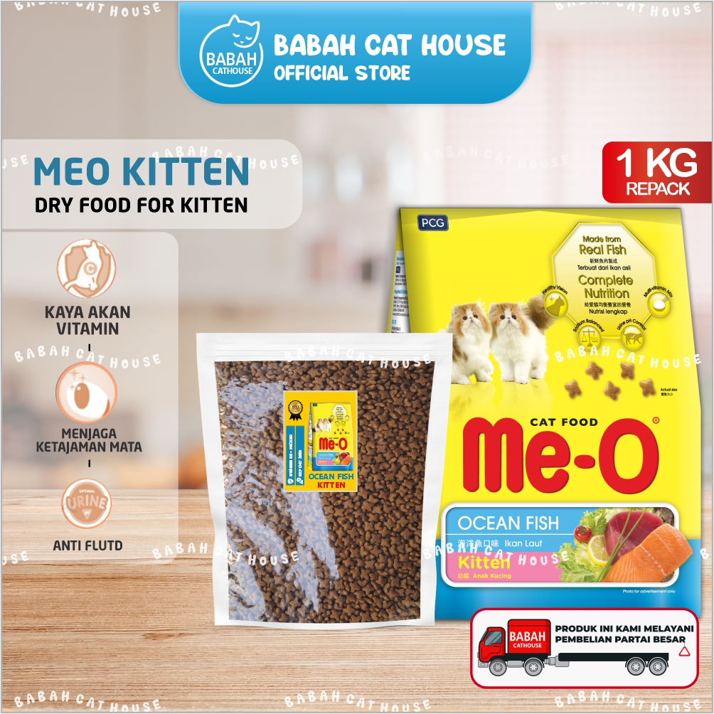 MEO KITTEN 1KG OCEAN FISH Makanan Anak Kucing Kering Cat Dry Food Usia 1 2 3 Bulan Bayi Baby Murah U