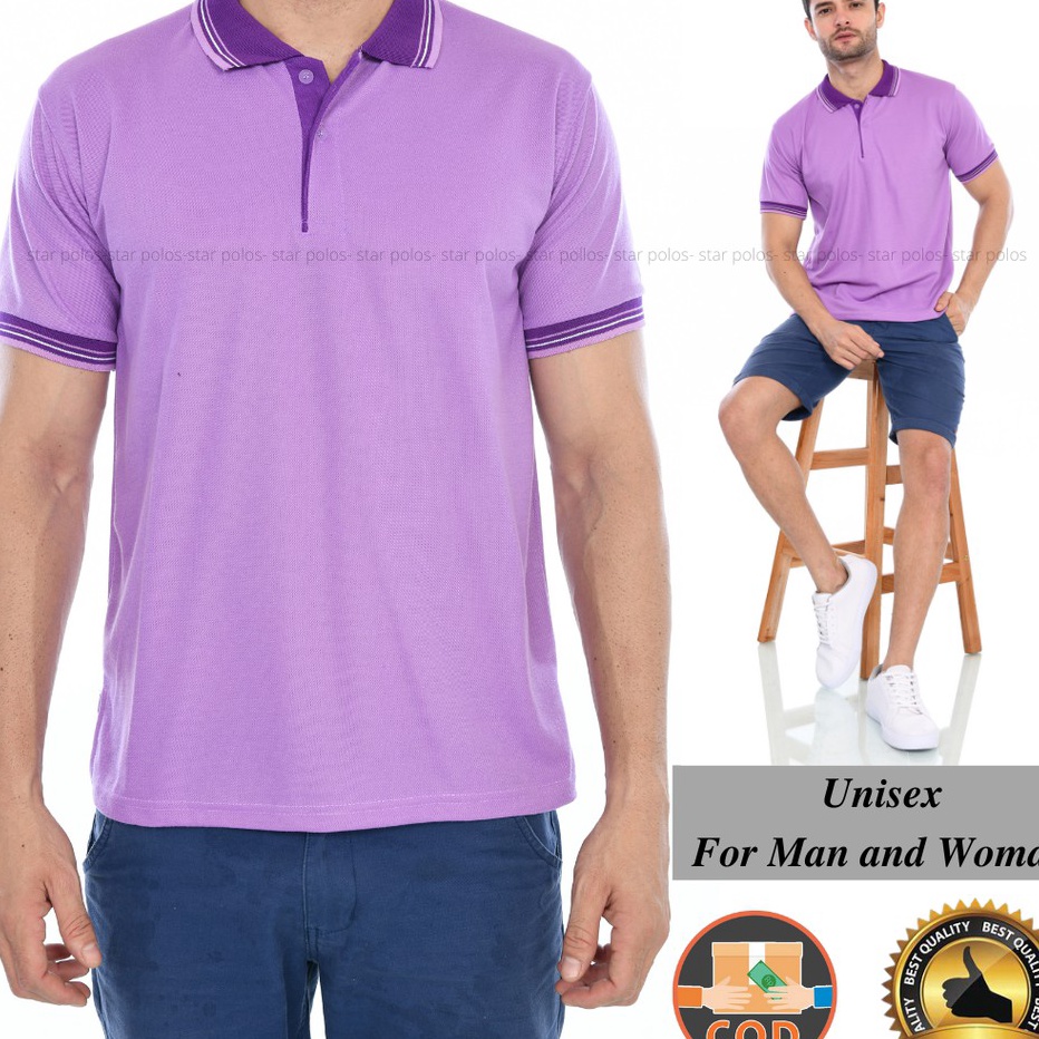 Stok terbatas  Kaos kerah pria  Kaos kerah wanita lengan pendek UNGU MUDA KERAH