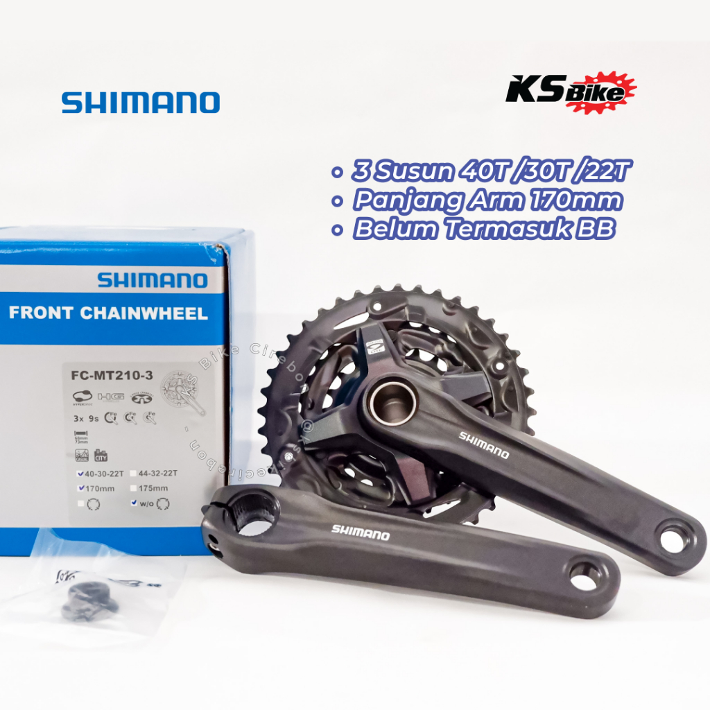 Crank Shimano Altus MT210 Hollowtech II HT2 | Crankset 3 Speed 44T 44-32-22T Arm 170 Tanpa BB Gir De