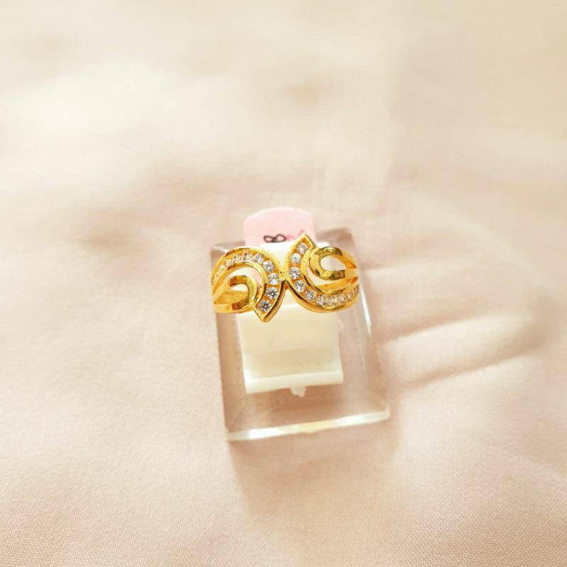 Cincin cor permata putih emas asli kadar 700 16K