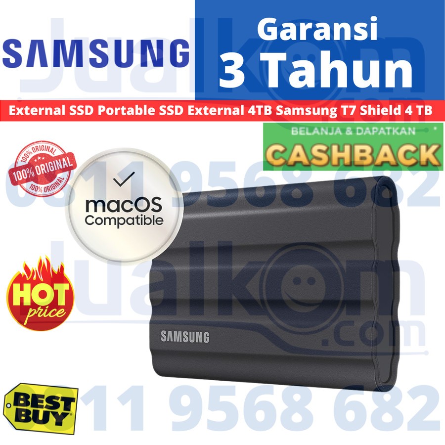 SSD External SSD Samsung T7 Shield SSD Portable SSD 4TB 4 TB HITAM