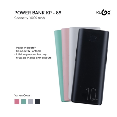 Powerbank 2 dalam 1 KLGO KP-59 & 2 Output 10000mAh Pengisi Daya Portabel dengan Dual USB