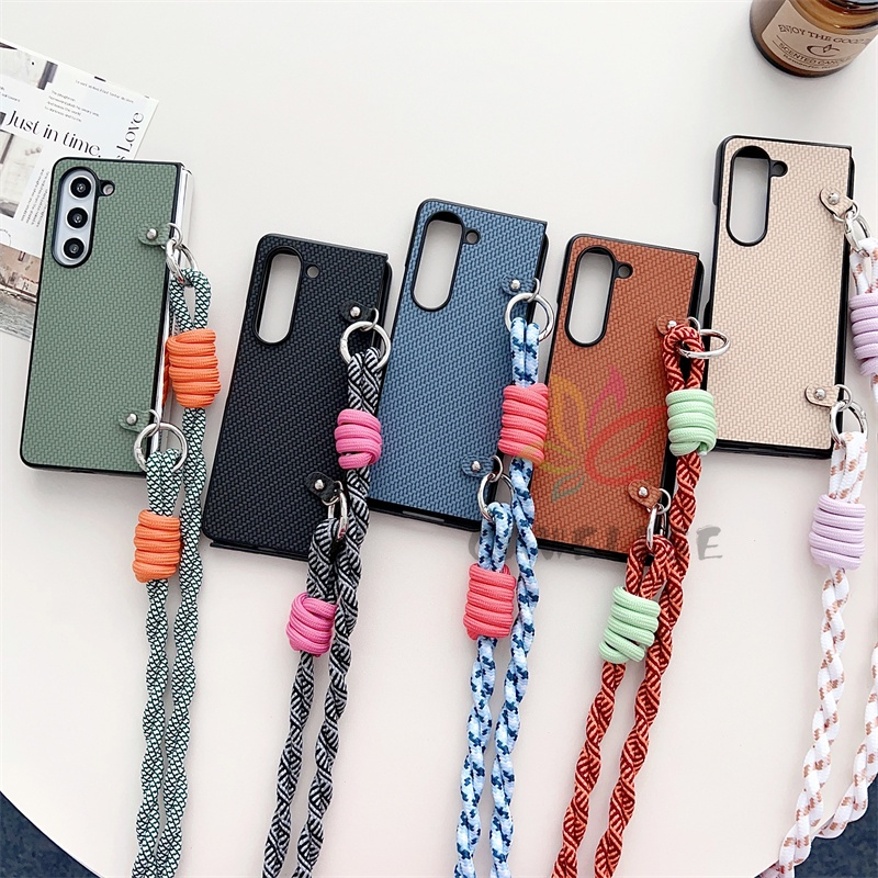 Luxury Sling Crossbody Lanyard Portable Braided Rope Solid Color Casing Samsung Galaxy Z Fold 5 Z Fo