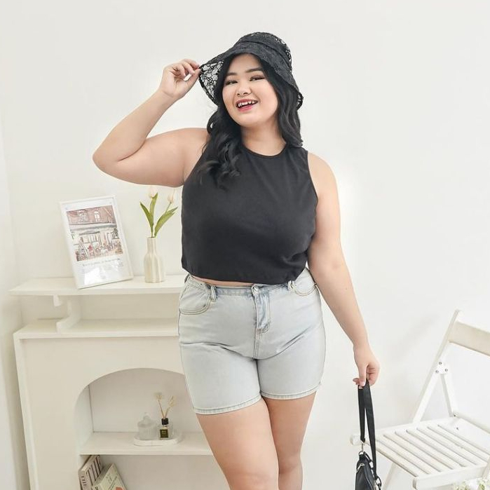 Tanktop Tank Top Crop Rajut Knit Wanita Jumbo Korean Style Kekinian Putih Premium LD 130 Jieun