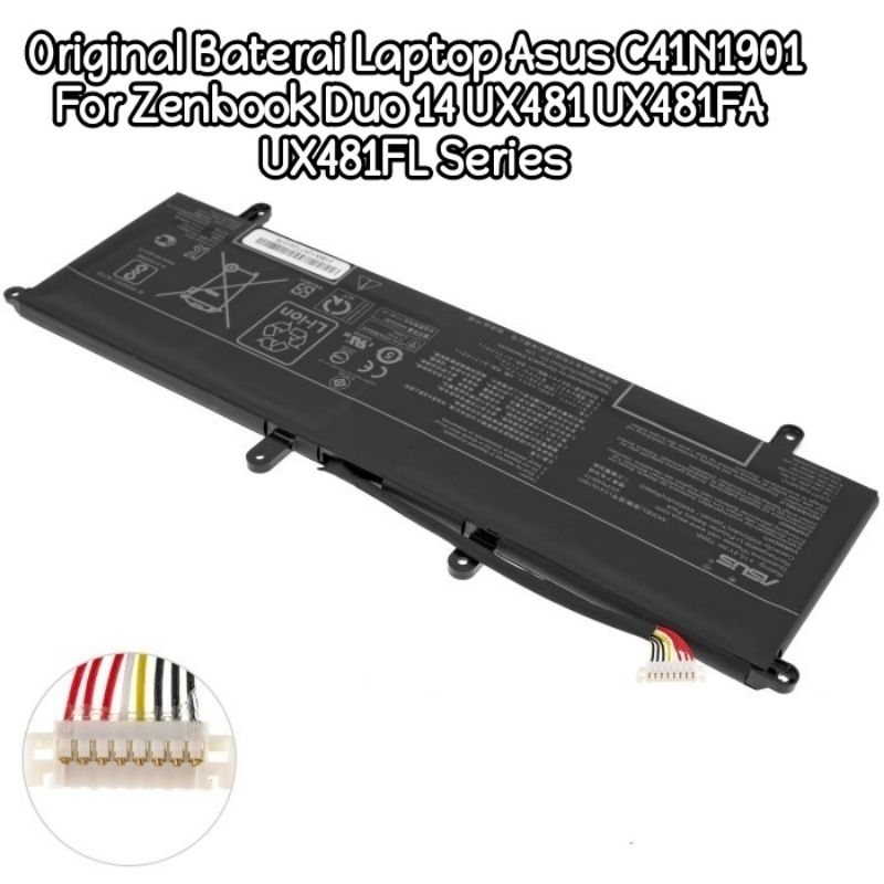 Original Baterai Laptop Asus Zenbook DUO UX481 UX481FA UX481FL Series C41N1901 Soket Kabel Panjang