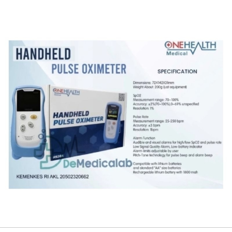 Pulse Oximeter Handheld SPO2 Saturasi Oksigen Onehealth HS20A