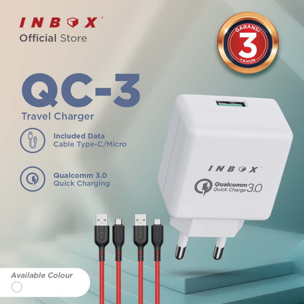 Inbox Kepala Charger QC-3 Qualcomm Charging Adaptor + Kabel Micro / Type C Android