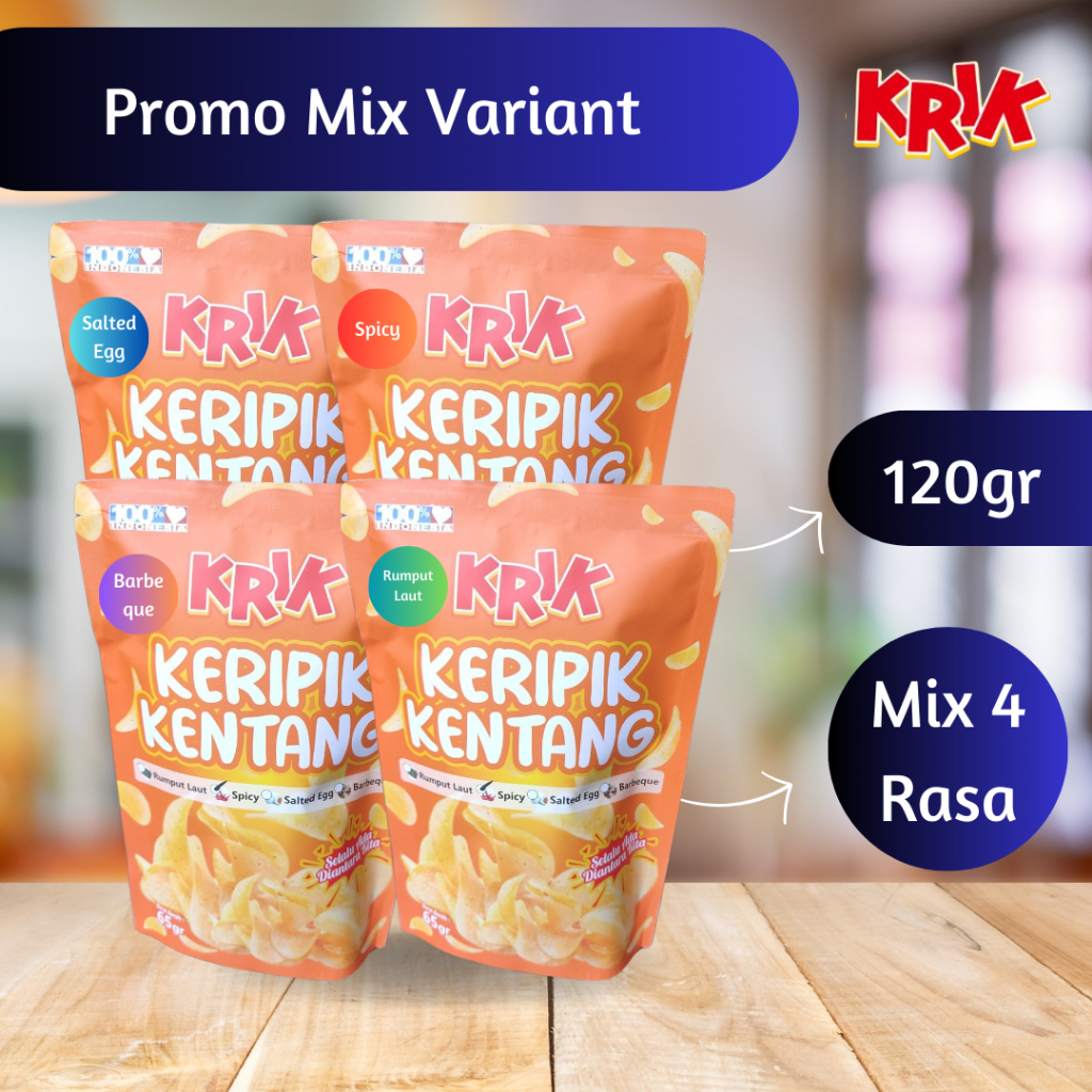 

KRIK Keripik Kentang PROMO MIX 4 VARIAN RASA 120Gr