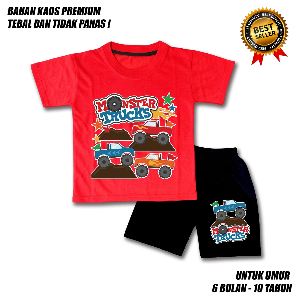 SETELAN ANAK LAKI LAKI PEREMPUAN MONSTER TRUCK MOBIL CELANA HITAM BAHAN PREMIUM / SETELAN ANAK LAKI 