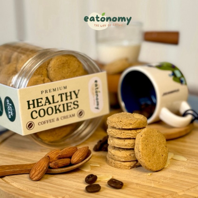 

Almond Gluten Free Cookies - Coffee & Cream (250 gr) - Healthy Snack, Low Sugar, Low Calorie - EATONOMY