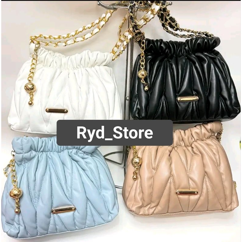 Tas Shoulder serut kerut wanita,tas selempang serut terbaru tali rantai
