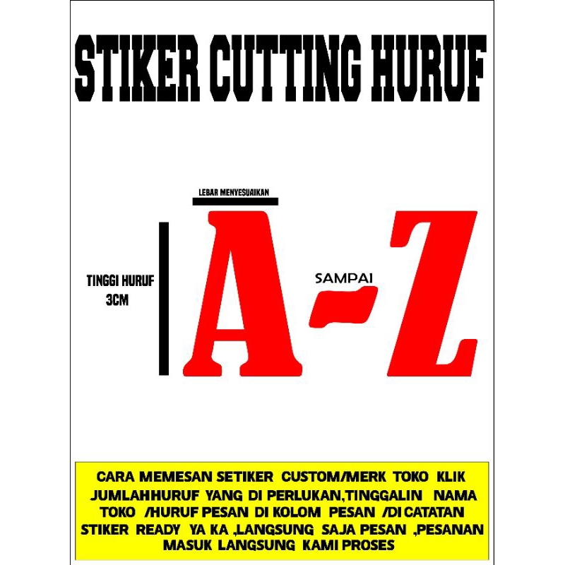 

stiker cutting huruf ukuran 3cm