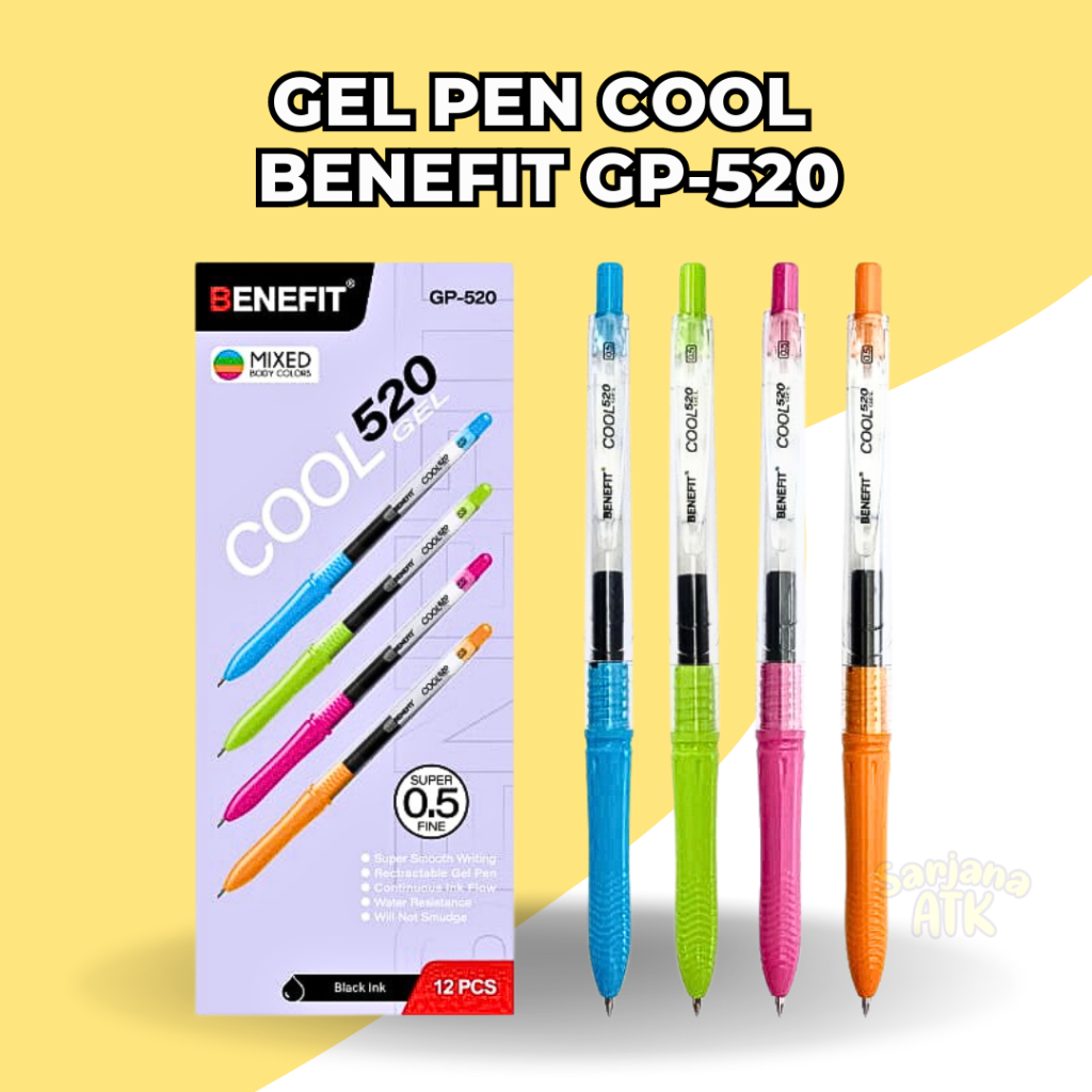 

Bulpen Gel / Ballpoint Gel Hitam Cool GP-520 Benefit 0.5mm