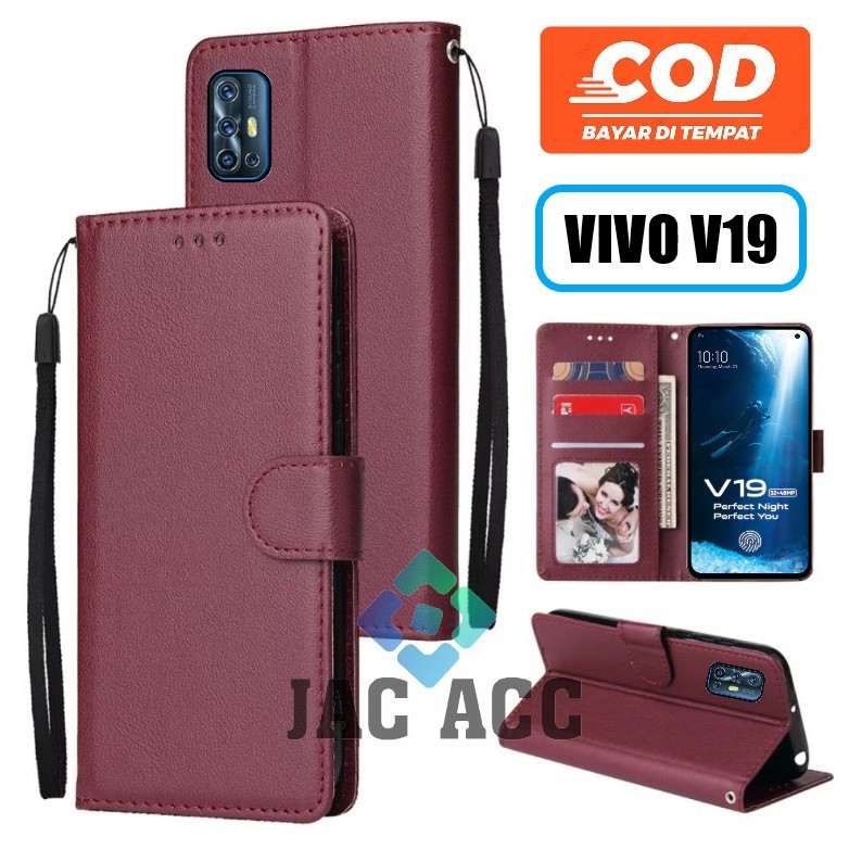 LEATHER CASE PREMIUM UNTUK HP VIVO V19 NEW FLIP WALLET DOMPET HP UNTUK VIVO V19 NEW