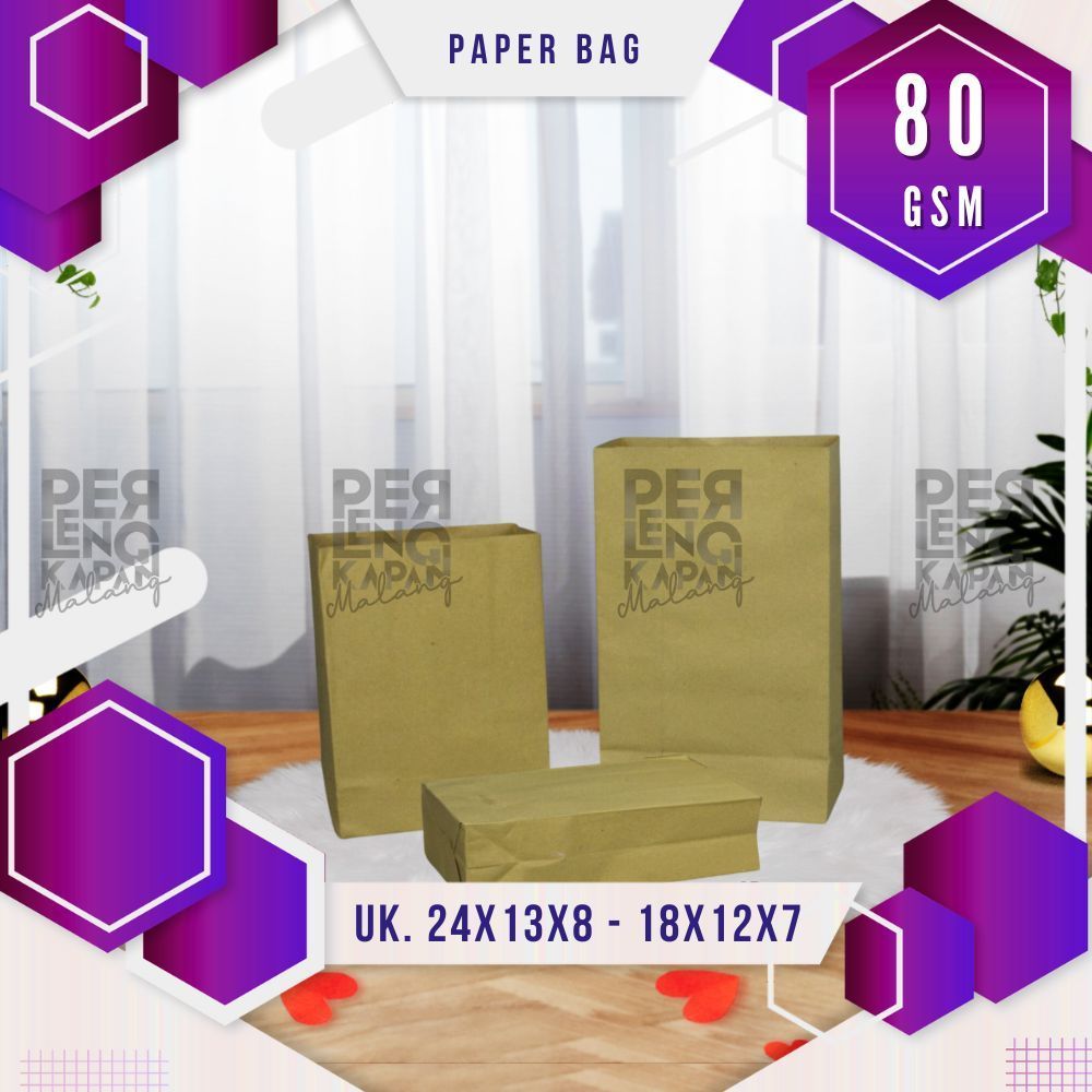 

Kantong Kertas Kraft Paper Bag Coklat Polos Goodie Bag 80 Gram