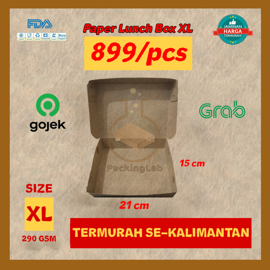 PAPER LUNCH BOX SIZE XL BAHAN KRAFT / KRAFT FULL LAMINASI