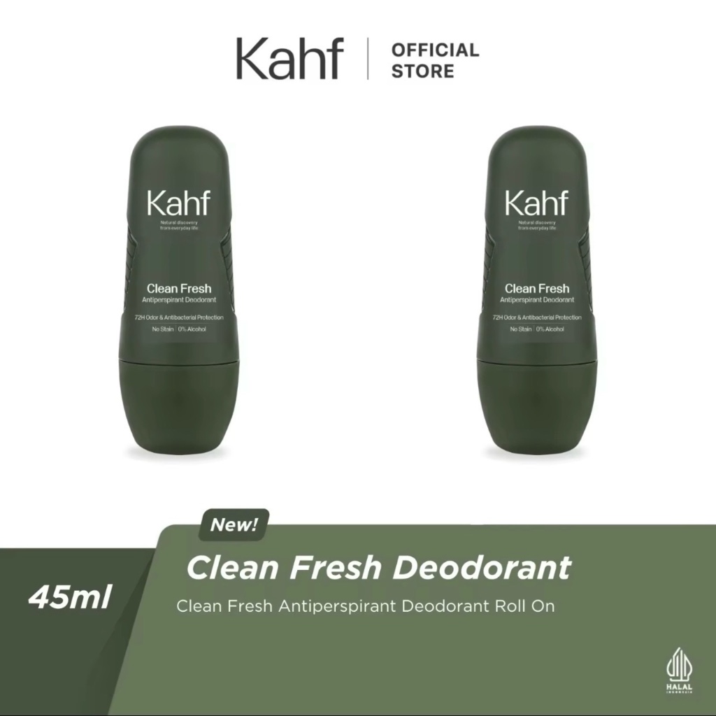 KAHF Clean Fresh Antiperspirant Deodorant Roll On Twin Pack Indonesia / Paket Deodorant Pria 45ml 2 