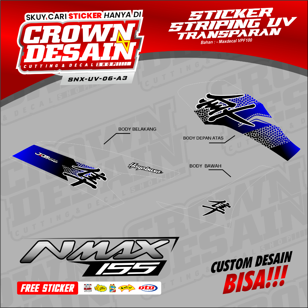 Striping Stiker Transparan NMAX 155 Old Motif HAYABUSA Hitam Biru - Decal Striping Transparan Yamaha