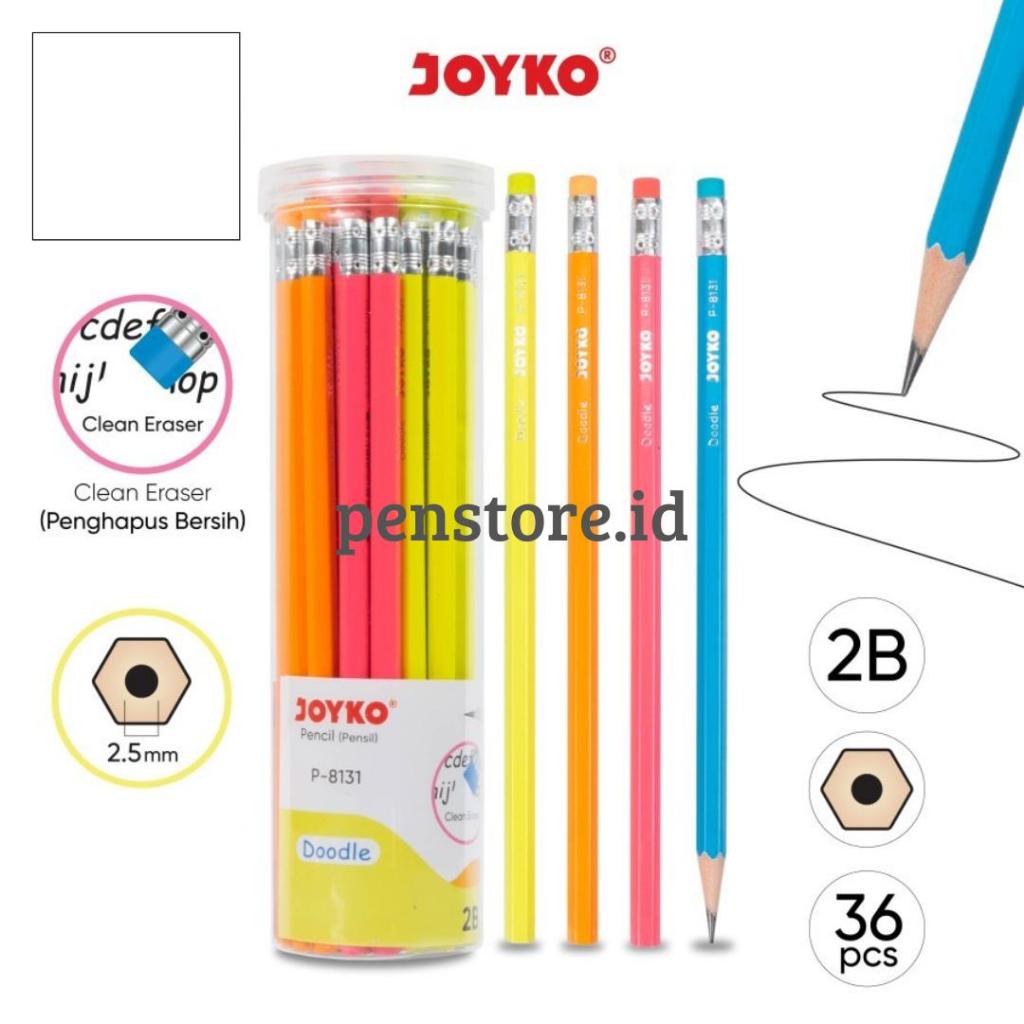 

(tabung = 36pcs) Pensil + Penghapus 2B Joyko P-8131 Warna lucu / pensil kayu sekolah
