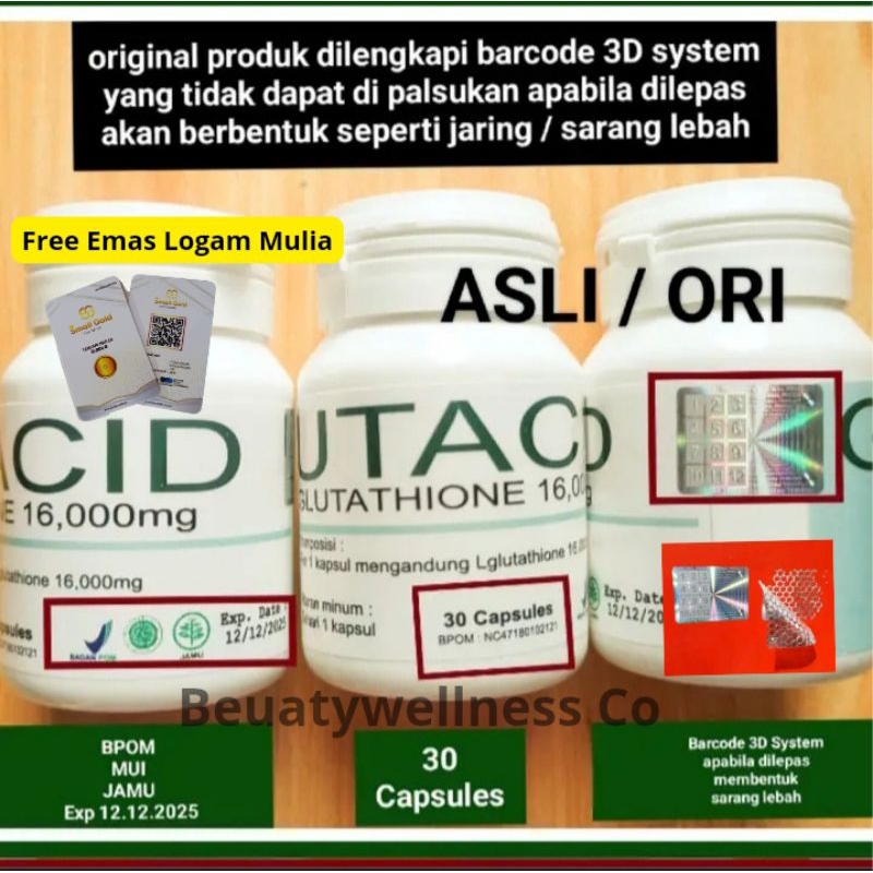 Glutacid Asli 100% Original/Glutacid Whittening 16000 mg original/glutacid behologram 3D/glutacid official store
