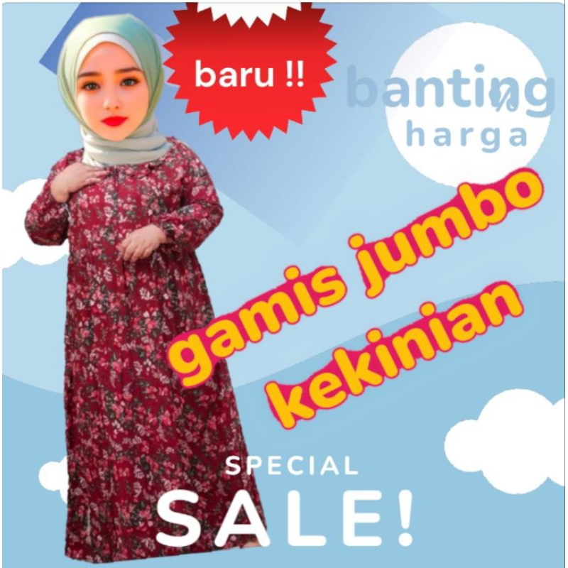 Baruuu  Gamis jumbo busui retsleting depan bahan rayon motif bunga kecil