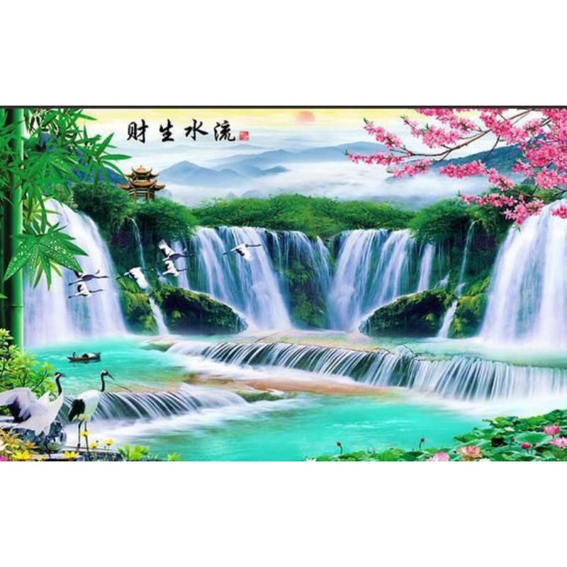 Poster Cetak, PEMANDANGAN ALAM AIR TERJUN, Ukuran JUMBO, 100x70cm & 150x100cm & 200x100cm/Hiasan Din