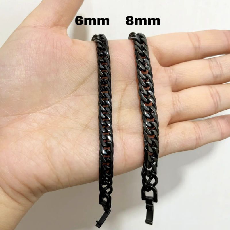 Gelang titanium rantai klip hitam polos