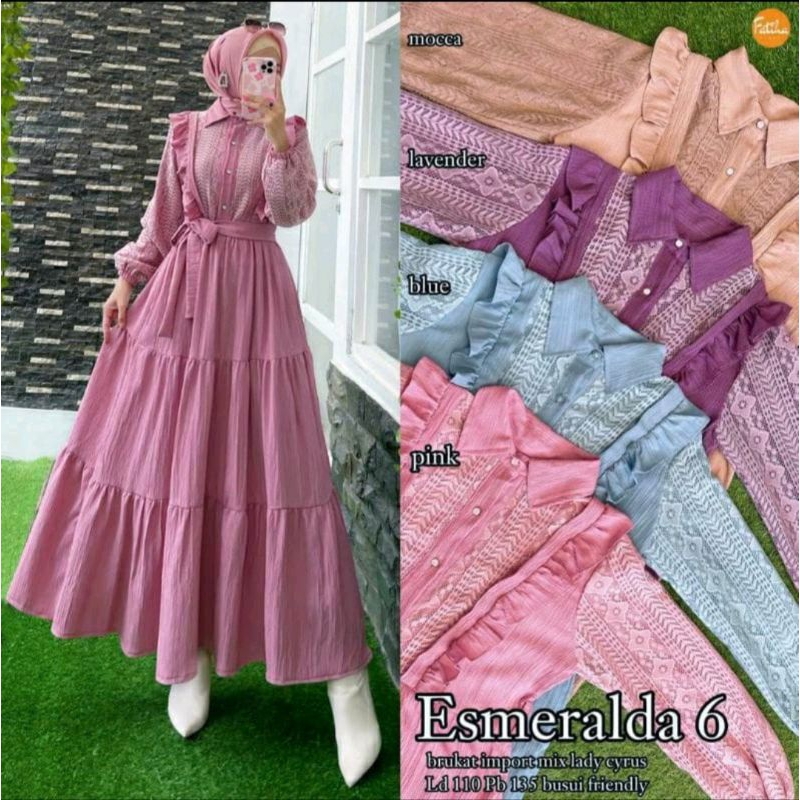 GAMIS RENDA BRUKLAT ESMERALDA//GAMIS RENDA WANITA KEKINIAN//GAMIS WANITA LEBARAN