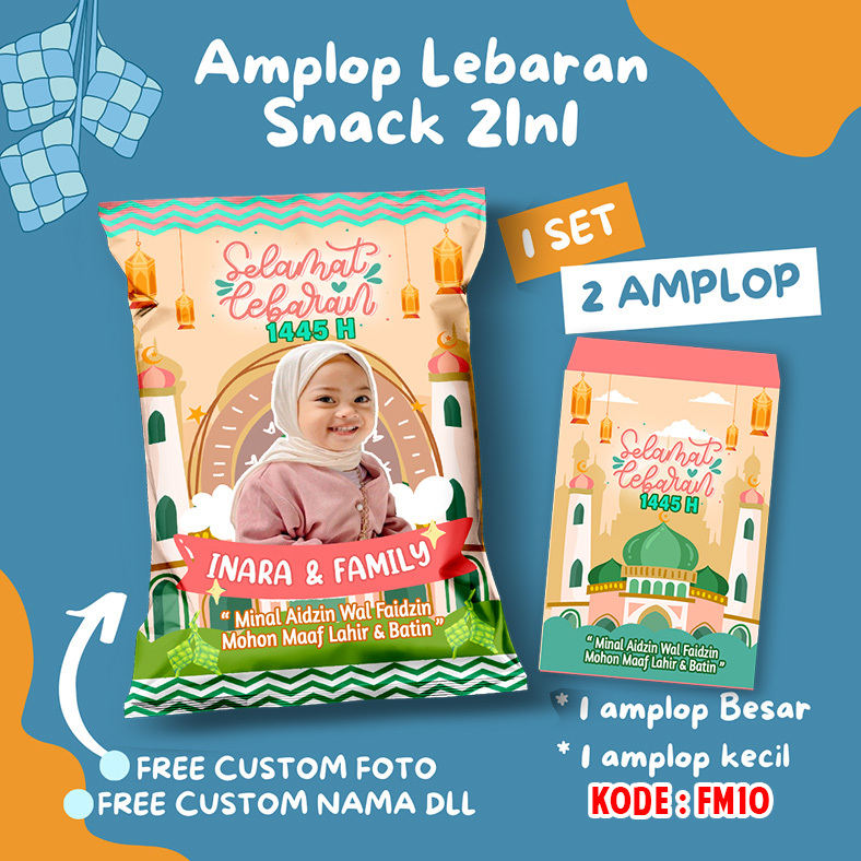 

amplop lebaran kekinian model snack/pouch 2in1 foto family kemasan snack