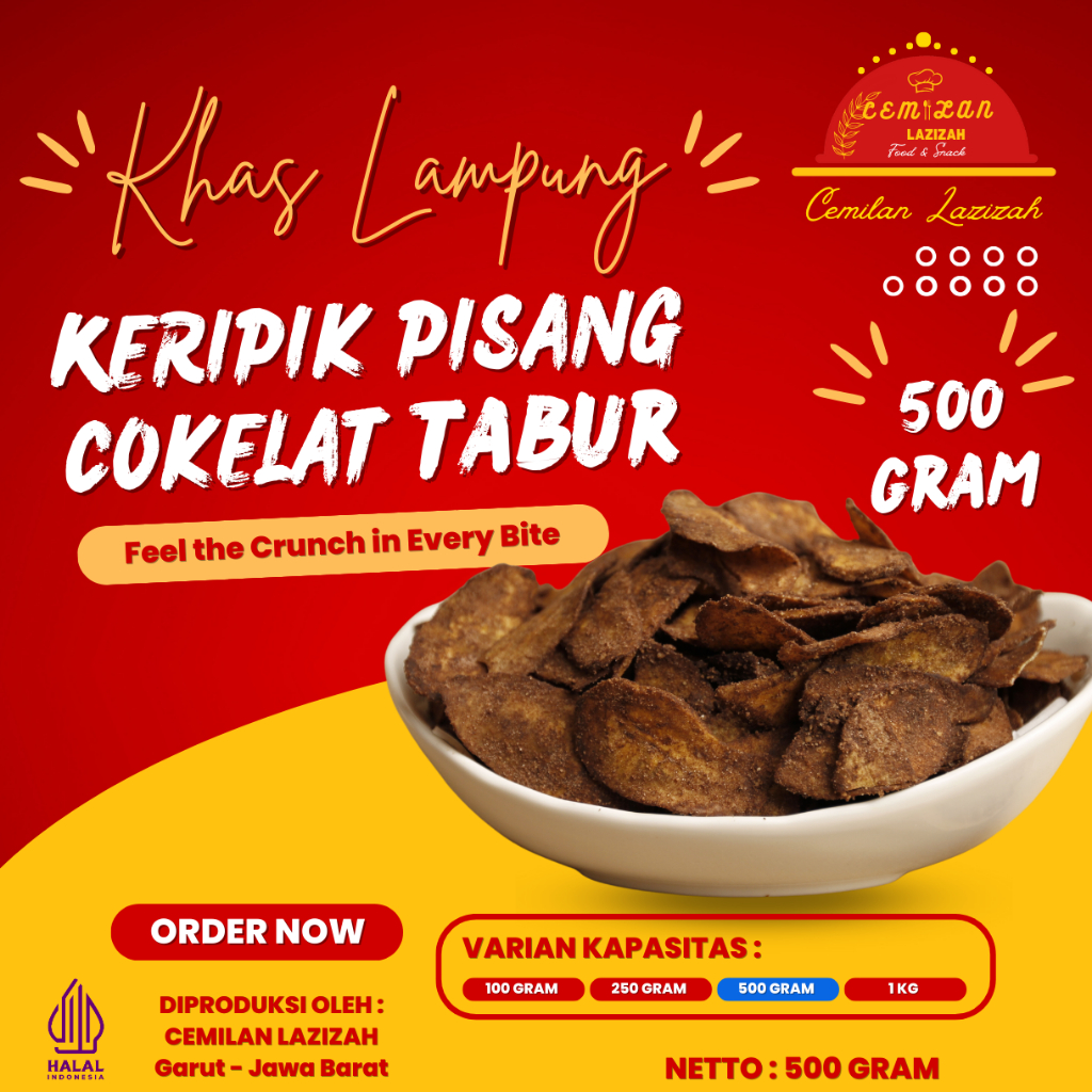 

500gr Keripik Pisang Cokelat Tabur Original Cemilan Manis Kiloan Snack Viral Jajanan Jadul Makanan Ringan Santai Ukuran Kecil