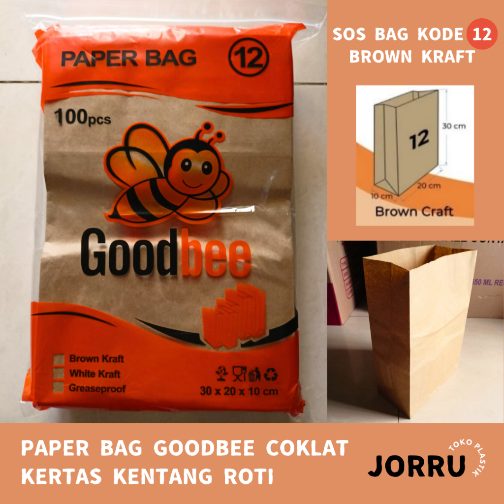 

PAPER BAG KODE 12 - BROWN KRAFT - KERTAS ROTI ISI 100 PCS