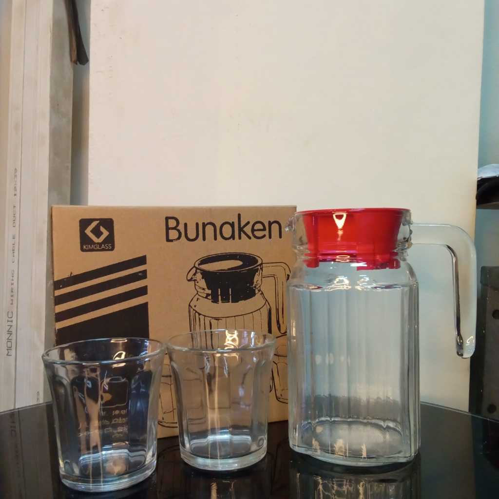 TEKO + GELAS KACA KIMGLASS BUNAKEN (1SET 3PCS)