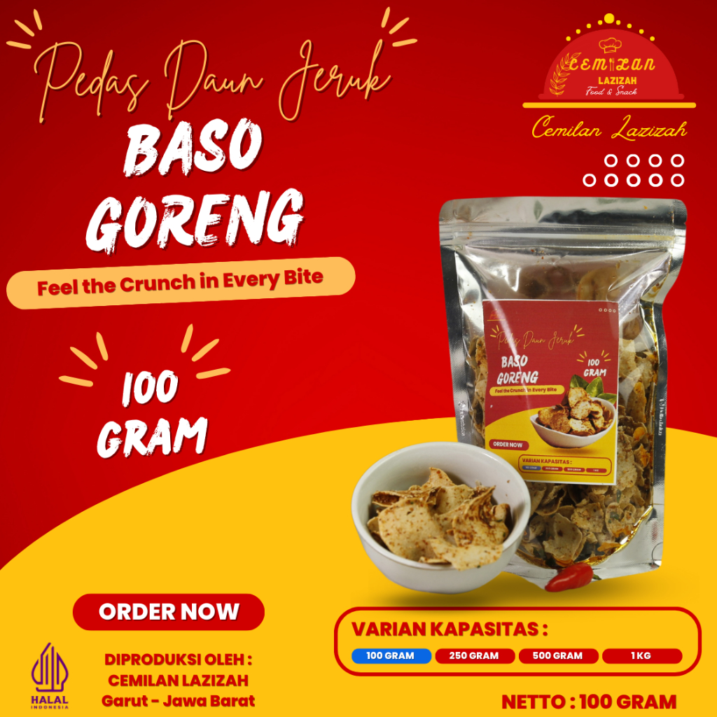 

Basreng Pedas Daun Jeruk 100 gr Renyah Cemilan Pedas Pouch Original Makanan Ringan Santai